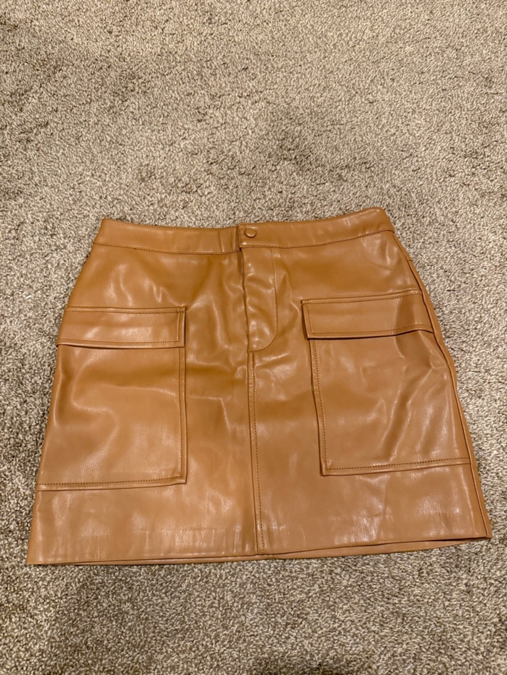 Women’s Faux Leather Pocket Mini Skirt - Camel